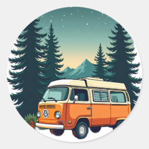 Sticker Rond Aventure de camping rétro Van Life Explorateur de 