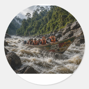 STICKER ROND AVENTURE EN LONGUEUR DE DAYAK SUR LES RAPIDES SAUV
