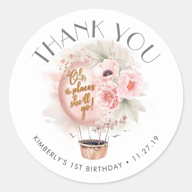 Sticker Rond Aventure inspirée Hot Air Balloon Anniversaire (Devant)