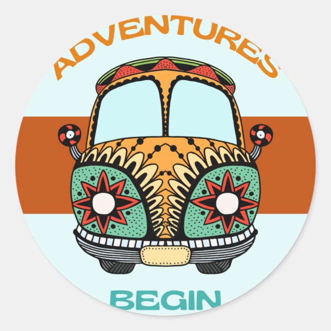 STICKER ROND AVENTURES BOHO COMMENCENT VOYAGE DE NOCES (Devant)