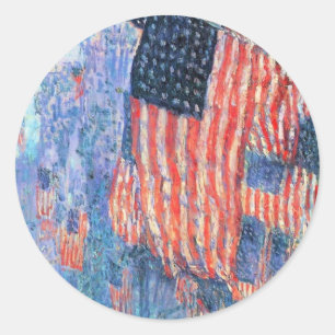 Sticker Rond Avenue dans la pluie par Frederick Childe Hassam