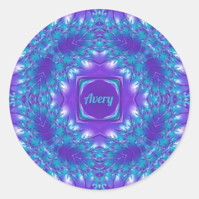 Sticker Rond AVERT ~ WOW JOLIE 3D! Aqua, Purple et White ~ (Devant)
