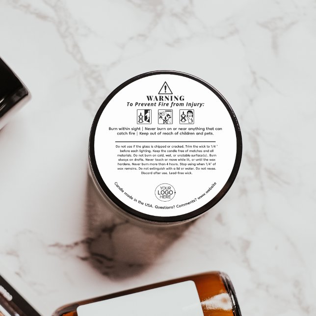 Sticker Rond Avertissement de bougie Icônes de sécurité Ajouter (Candle Warning Safety Icons Add Your Logo Label)