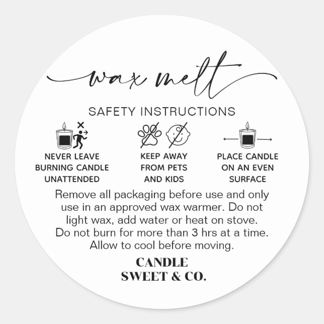 Sticker Rond Avertissement de fusion de cire | Instructions pou (Devant)