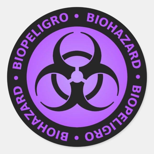 Sticker Rond Avertissement de risque biologique bilingue pourpr (Devant)