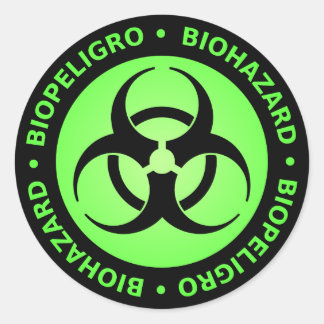 Sticker Rond Avertissement de risque biologique bilingue vert