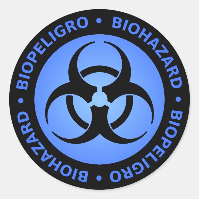 Sticker Rond Avertissement de risque biologique bleu (Devant)