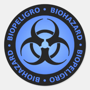 Sticker Rond Avertissement de risque biologique bleu