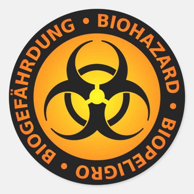 Sticker Rond Avertissement de risque biologique trilingue orang (Devant)