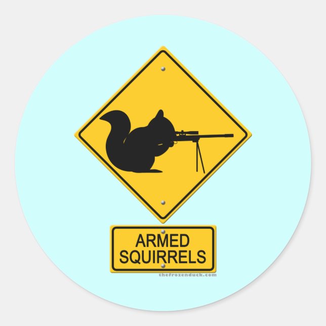 Sticker Rond Avertissement Écureuils armés (Devant)