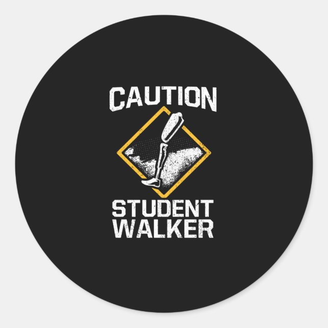 Sticker Rond Avertissement Étudiant Walker Amputation Handicap  (Devant)