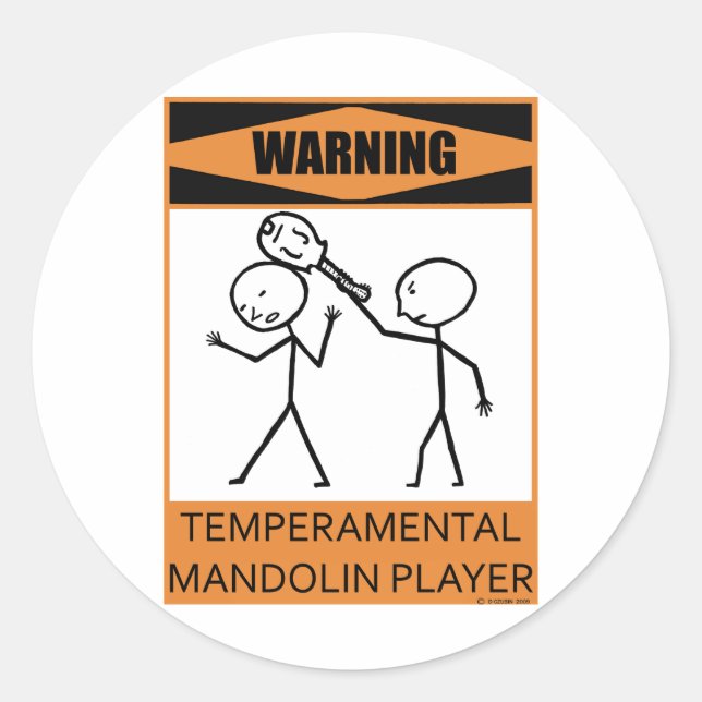 Sticker Rond Avertissement Joueur Temperamental Mandolin (Devant)