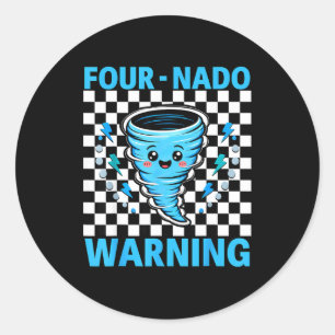 Sticker Rond Avertissement quatre nado 4e anniversaire 4 ans en