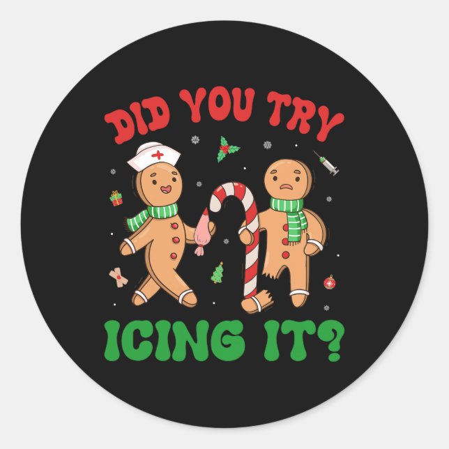 Sticker Rond Avez-Vous Essayé De Le Faire Grignoter Rétro Noël  (Devant)