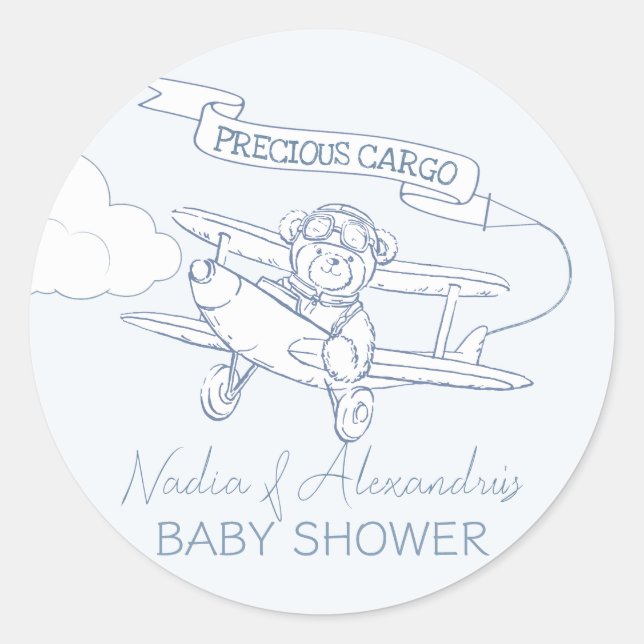 Sticker Rond Aviateur Aviateur Avion Précieux Baby shower de fr (Devant)