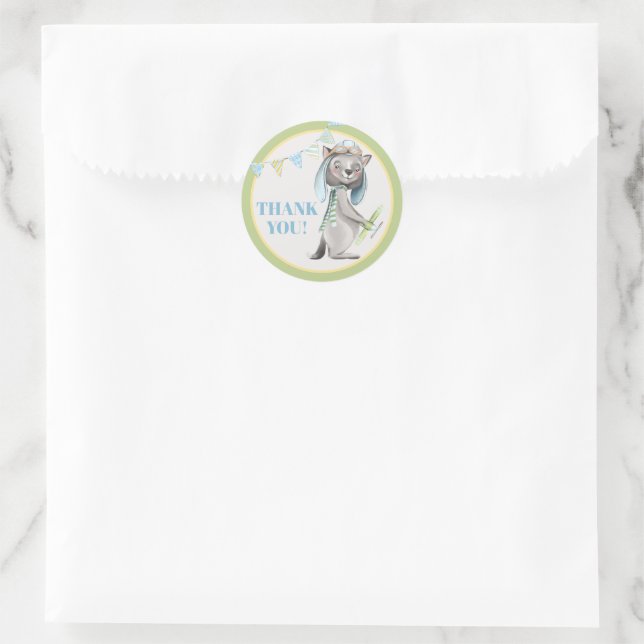 Sticker Rond Aviator Wolf Baby shower Merci (Sac)