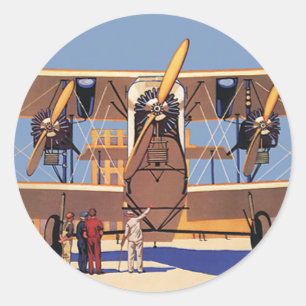 Sticker Rond Avion biplan de voyage et de transport vintage