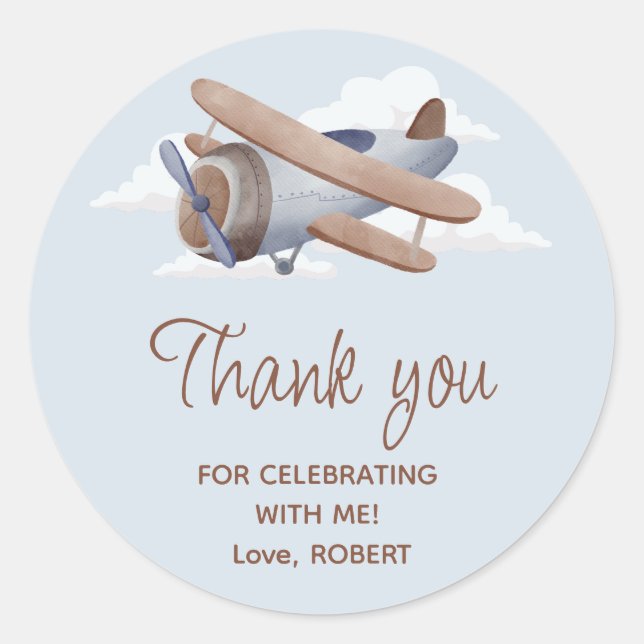 Sticker Rond Avion bleu Vintage voyage (Devant)