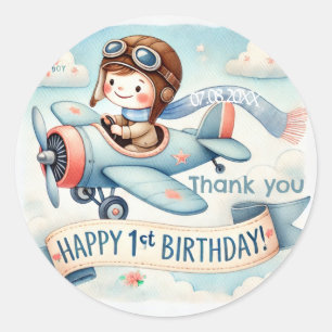 Sticker Rond Avion Boy 1er anniversaire