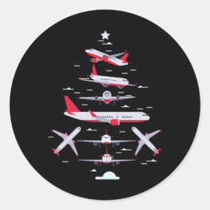 Sticker Rond Avion Christmas Tree Pilot Joyeux Noël Noël Noël N