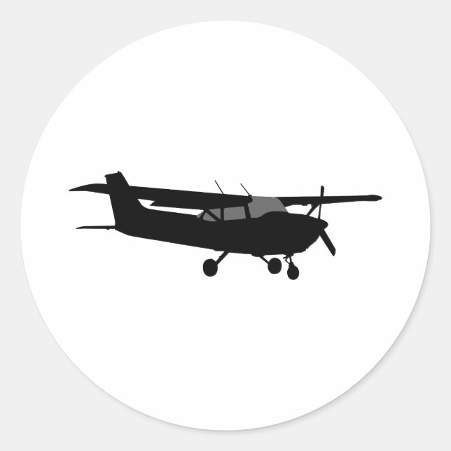 Sticker Rond Avion classique Cessna noir Silhouette volante (Devant)