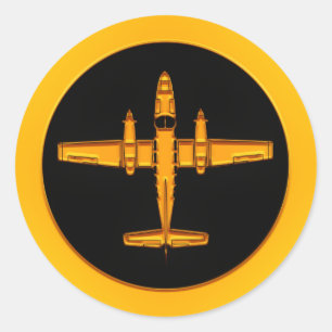 Sticker Rond Avion jumel d'appui vertical d'or
