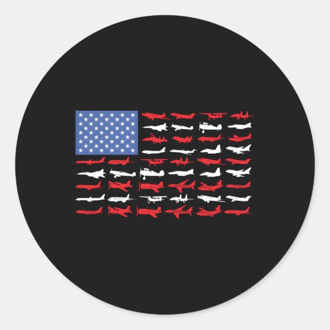 Sticker Rond Avion pilote Avion American Flag Plane Aviation (Devant)