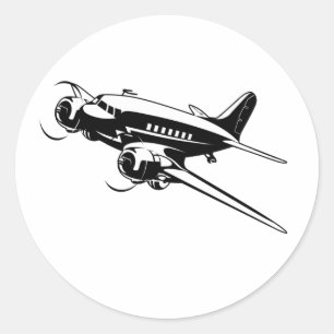 Sticker Rond Avion rétro de dessin