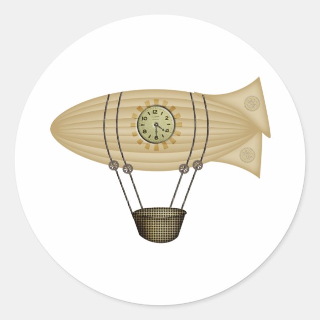Sticker Rond avion steampunk zeppelin (Devant)