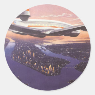 Sticker Rond Avion vintage au-dessus de Hudson River, New York