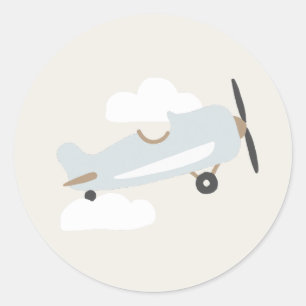 Sticker Rond Avion vintage Garçons Anniversaire Blue Plane Clas