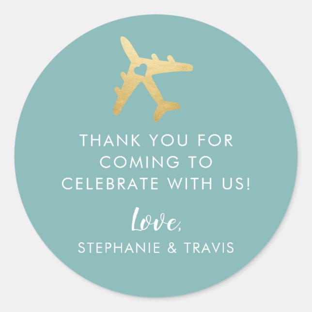 Sticker Rond Avion Voyage Destination Merci Favoriser (Devant)
