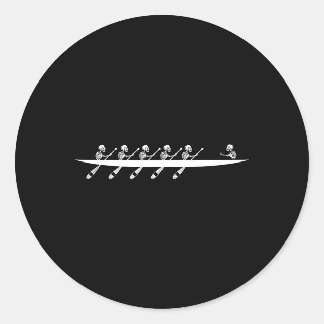 Sticker Rond Aviron Skeleton Row Boats Paddle Coxswain Hallowee (Devant)