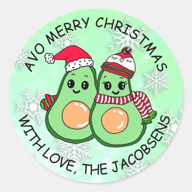 Sticker Rond Avo Joyeux Noël Avocado Humour vacances (Devant)