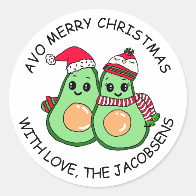 Sticker Rond Avo Joyeux Noël Avocado Humour vacances (Devant)