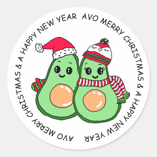 Sticker Rond Avo Joyeux Noël Avocado Humour vacances (Devant)