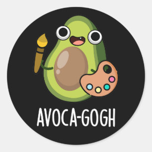 Sticker Rond Avoca gogh Funny Avocado Artiste Pun Dark BG