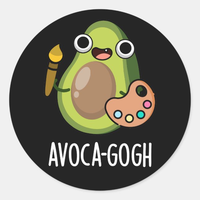 Sticker Rond Avoca gogh Funny Avocado Artiste Pun Dark BG (Devant)