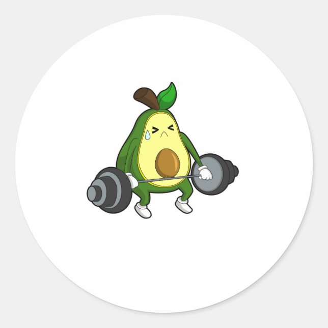 Sticker Rond Avocado à Fitness avec Barbell (Devant)
