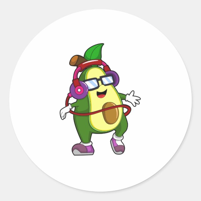 Sticker Rond Avocado à musique avec casque (Devant)