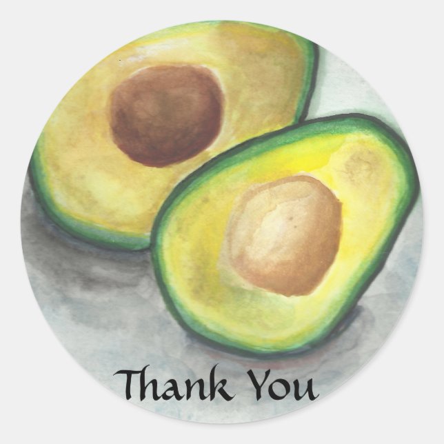 Sticker Rond Avocado en Merci aquarelle (Devant)