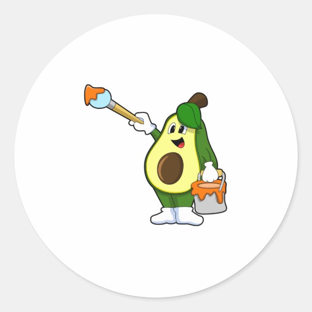 Sticker Rond Avocado en peintre avec pinceau (Devant)