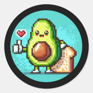 Sticker Rond Avocado et pain Duo Drôle Pixel Art Food Friends