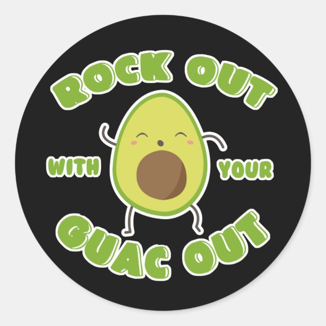 Sticker Rond Avocado "Rock Out With Your Guac Out" (Devant)