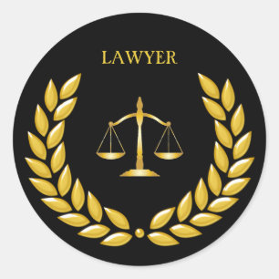 Sticker Rond Avocat de la balance d'or de la justice sur fond n