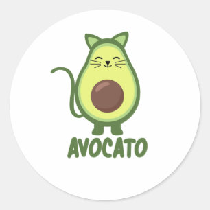 Sticker Rond Avocato Avocado Cat Drôle Food Green