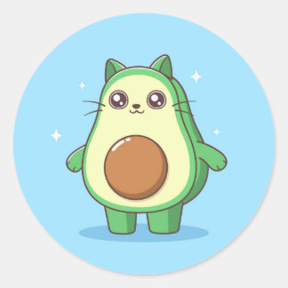 Sticker Rond Avocato avocat chat kawaii mignonne mule