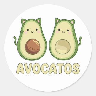Sticker Rond Avocatos Kawaii Cat & Avocado