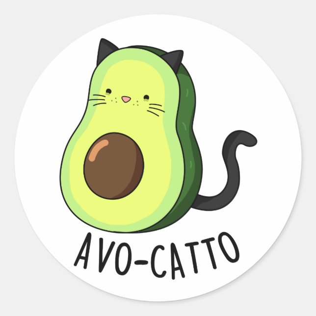 Sticker Rond Avocatto Drôle Avocado Pun de chat (Devant)