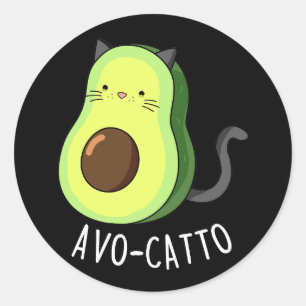 Sticker Rond Avocatto Funny Avocado chat pun Dark BG